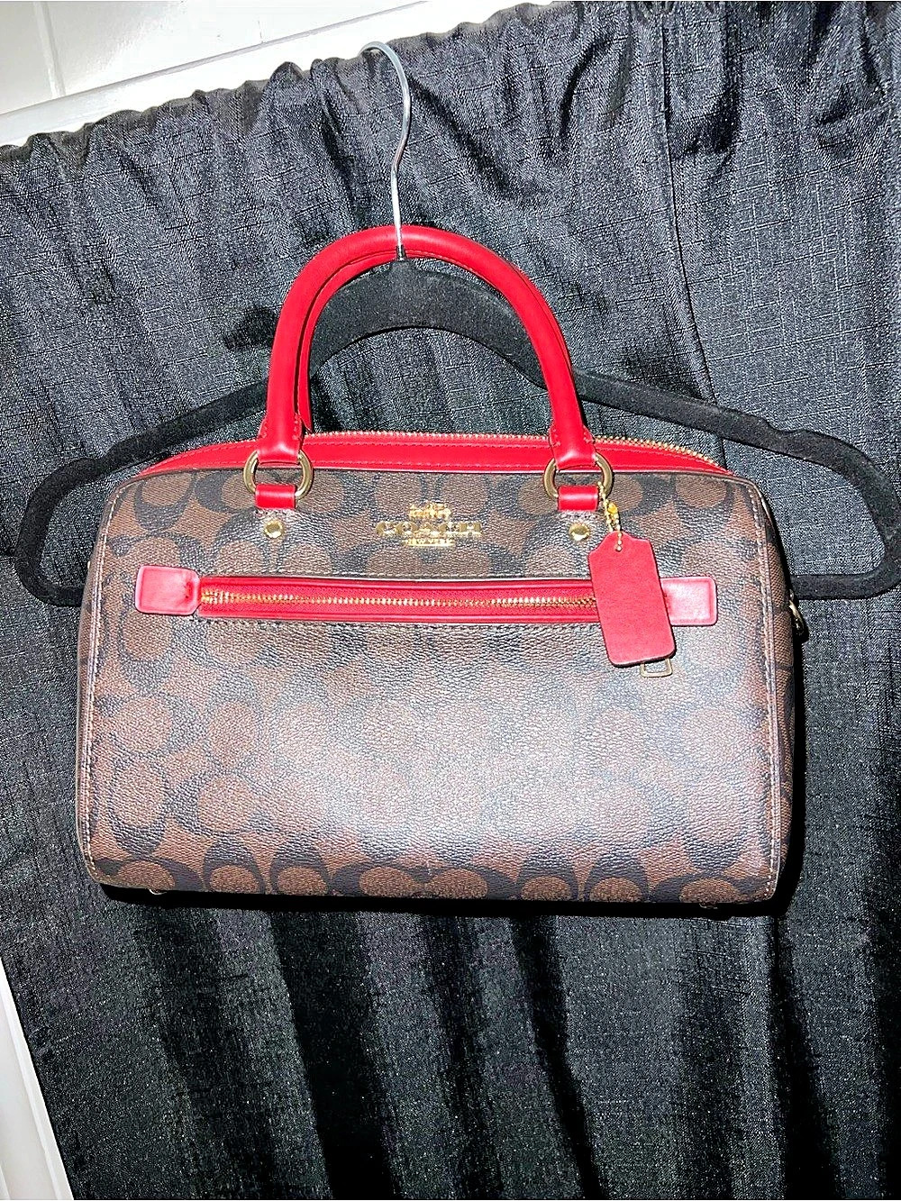 Coach Rowan Satchel in Signature Canvas Brown & Red